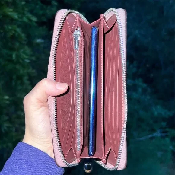 COACH Long Zip-Around Pink Pebble Leather Phone Wallet with Silver Hardware - Picture 2 of 7